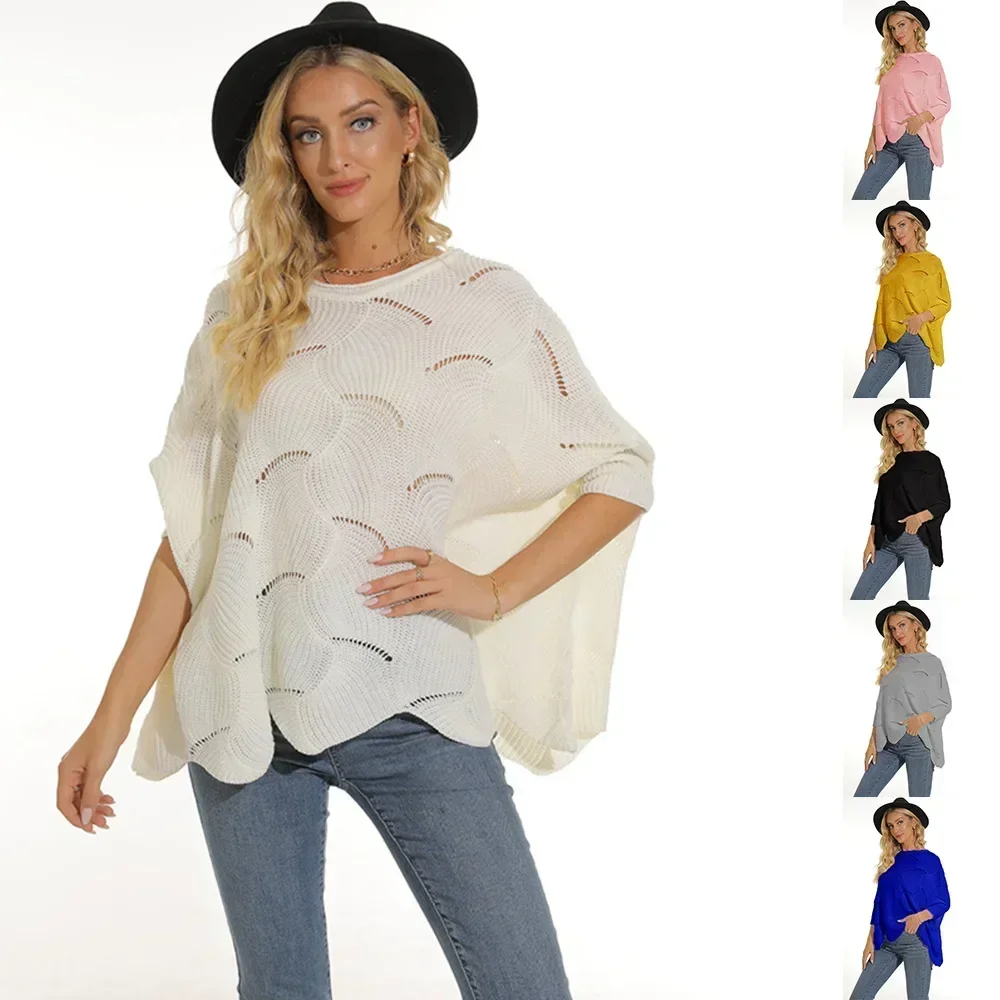 

2023 Autumn and Winter New Sweaters Women's Fashion Hollow Out Bat Sleeve Knitwear Women's Clothing