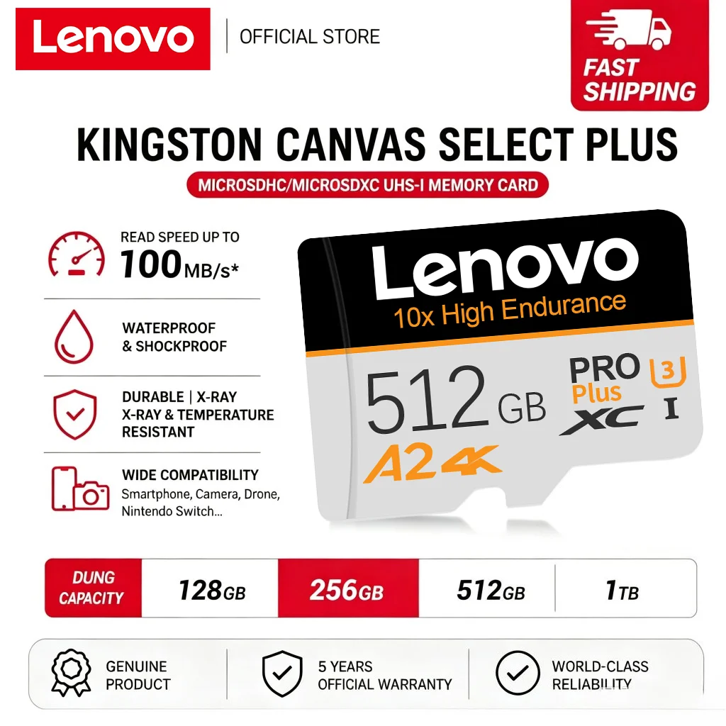Lenovo SD Card High Speed Micro TF SD Card for Nintendo Switch 512GB 256GB 128GB 64GB U3 V30 Stable Performance SD Memory Card