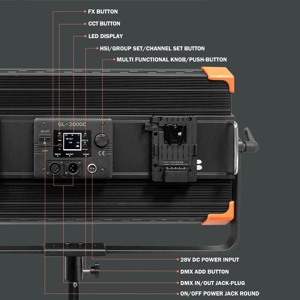 GL2000C LED RGB أضواء الفيديو 2700K-7500K قابل للتعديل التصوير الإضاءة FX وضع CCT وضع مصباح 200 واط لبث التلفزيون العرض المباشر