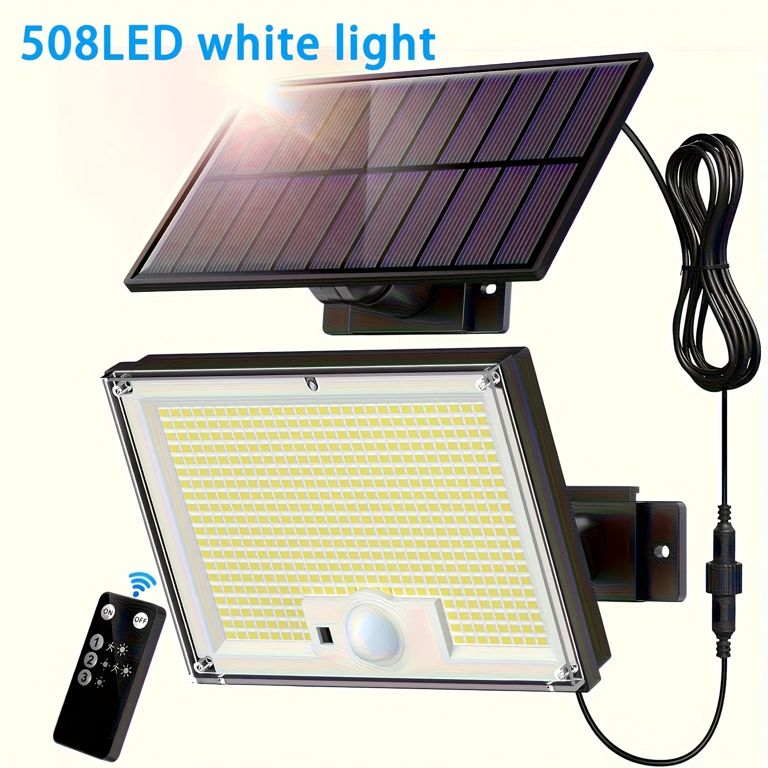 508 LEDs Solar Security Light Motion Sensor Outdoor Lamp with Separate Panel Remote 3-Level Brightness IP65 Waterproof