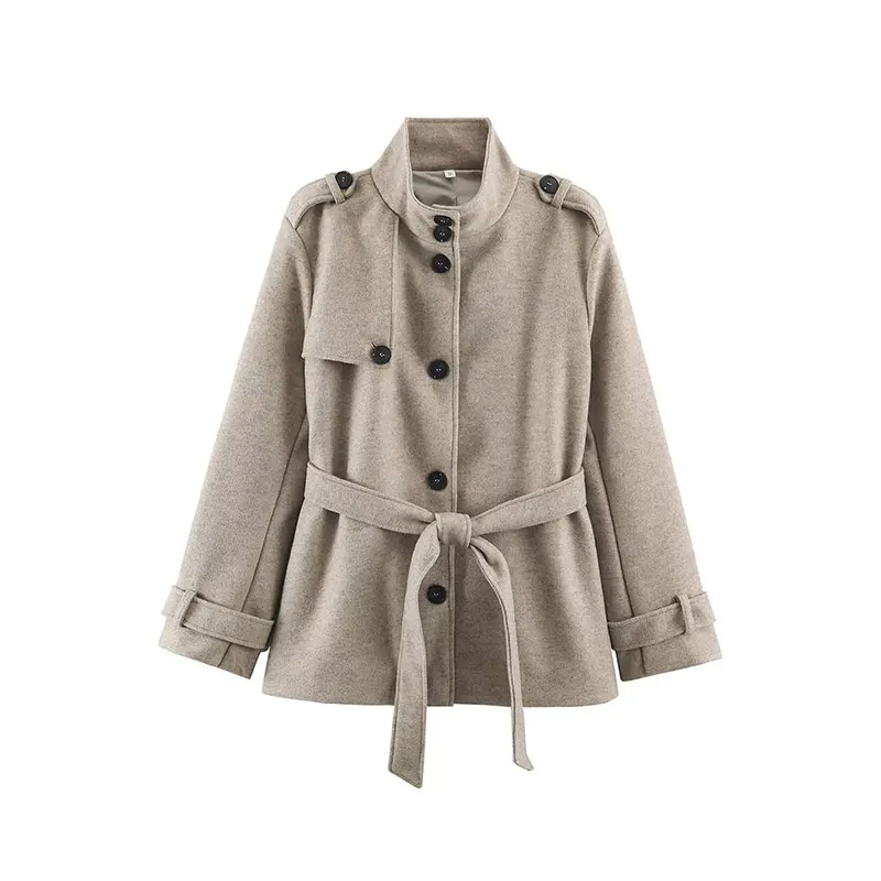 Nlzgmsj 2026 Autumn Women Stand Collar Belted Coat Elegant Single Breasted Trench Jacket Fashion Shoulder Strap Outerwear