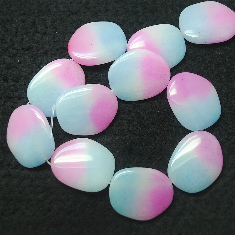 

11PCS Nature Hot Double Colors Of Jade Stone Strings 35X28MM LOOSE BEADS FOR Women Fashion Necklace Making Accessories