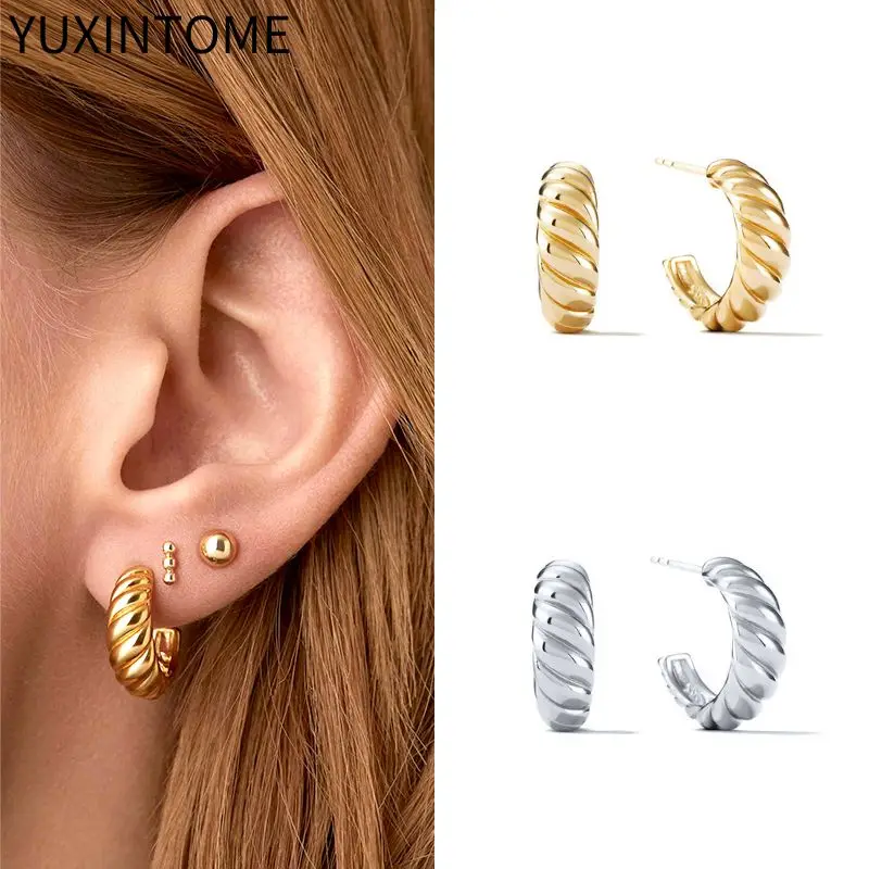

925 Sterling Silver Ear Needle Stud Earrings For Women Big C Circle Earrings Party Trendy Jewelry Metal Vintage Accessories