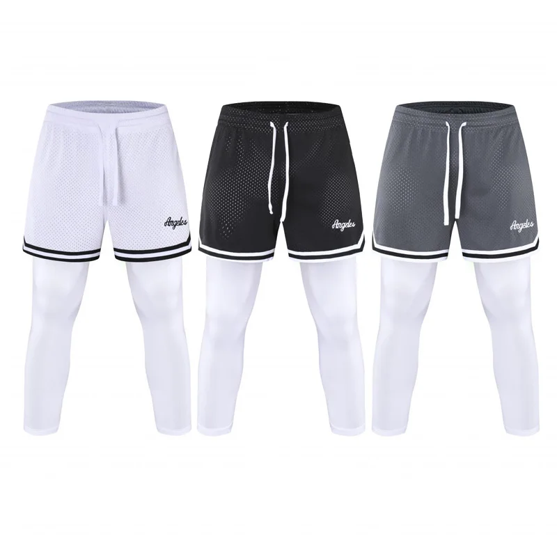 Fake Two Basketball Pants American Men Autumn Gym Training Running Shorts Sports Women Anti-light High Elastic Cropped Tights