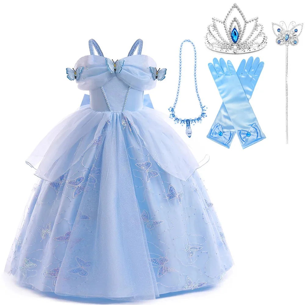 2026 Summer Princess Dress for Girls disguise Costume+accessory Kids Ciderela Party Birthday Gift little girls Elegant Dress