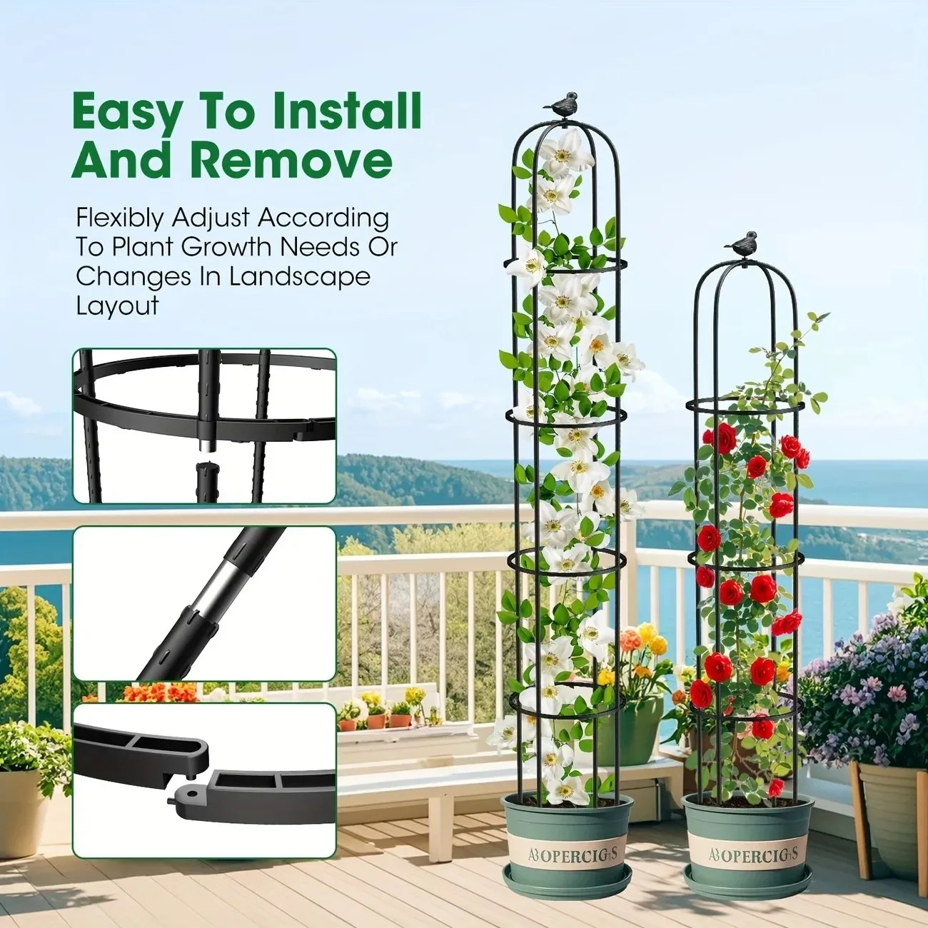 top quality garden obelisk plant supports rustproof u-shaped stable outdoor climbing plant support tower for tomatoes peas frame