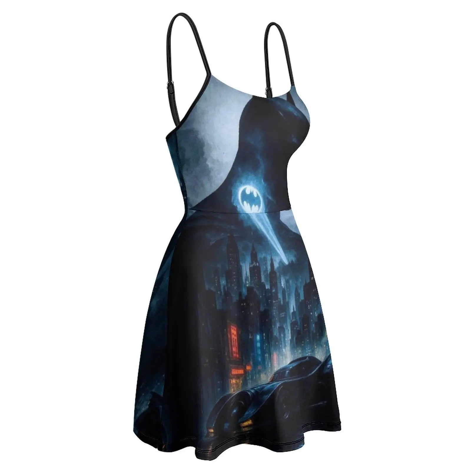 The  Bats Batty The Dark Knight Caped Gotham’s Guardian (170) Women's Sling Dress Humor Graphic Suspender Dress Novelty Sexy  Wo - view 4