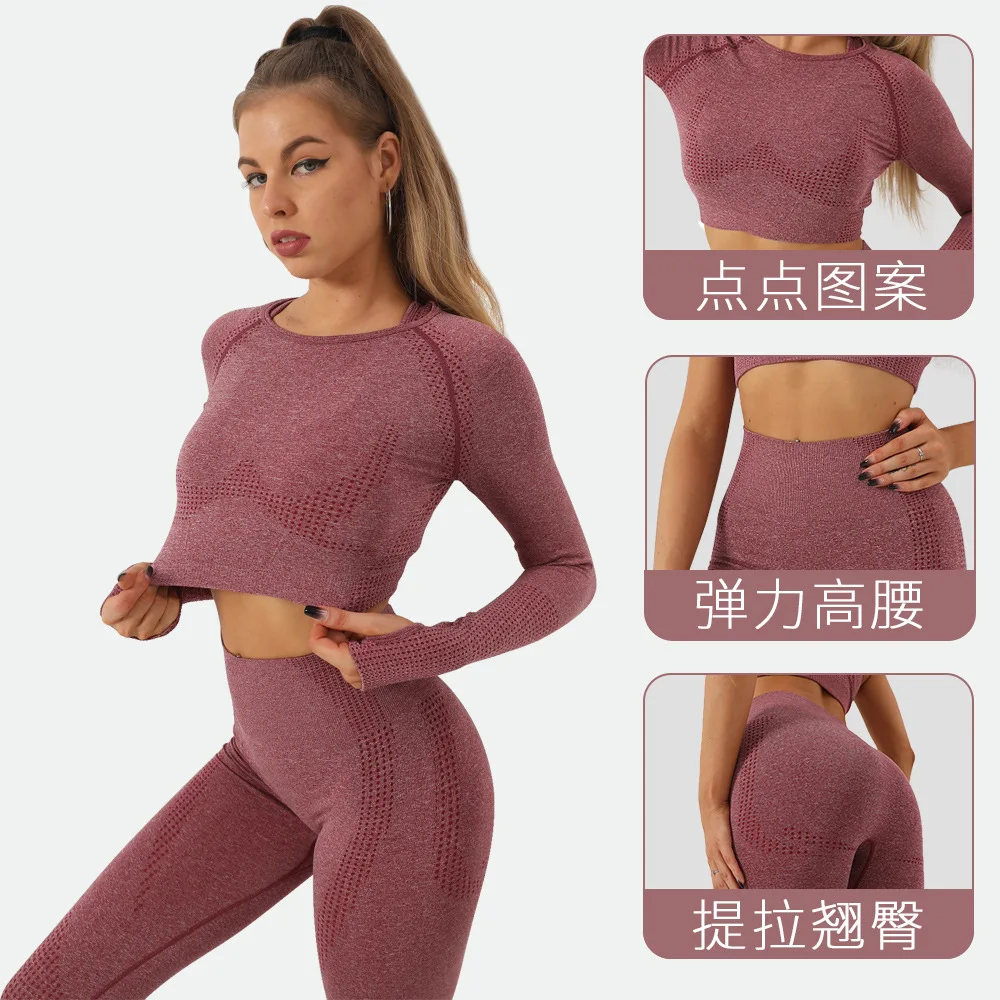 2Pcs Gym Women Sets Seamless Yoga Set High Waist Gym Sportwear Push Up Sport Workout Sets Fitness Long Sleeve Gym Suit