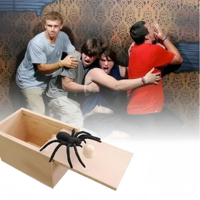 Wooden Prank Trick Practical ToySpider Scare Prank Box Surprise Box For Parents Friend Home Office Fun Play Game Gift Toy Gift