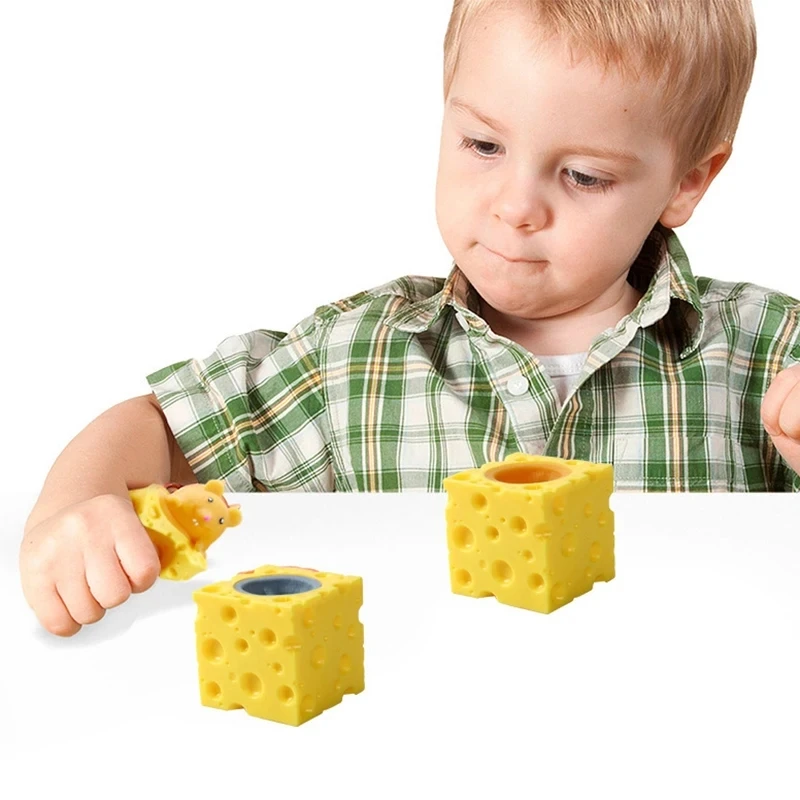 Pop Up Funny Mouse And Cheese Block Squeeze Anti Stress Toy Hide And Seek Figures Stress Relief Fidget Toys For Kids Adult