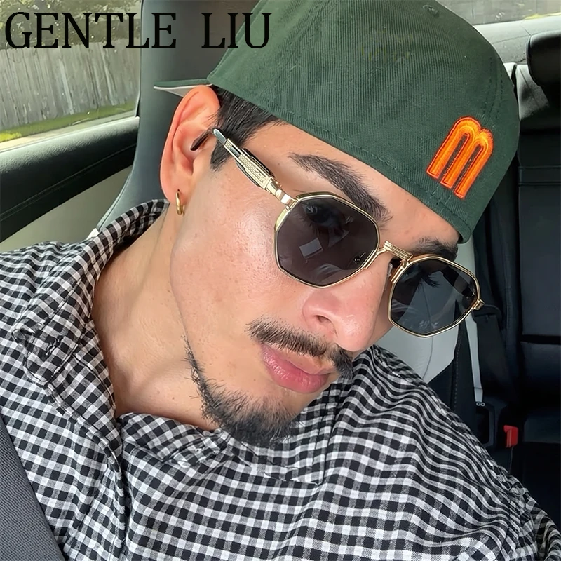 Vintage Square Polygon Steampunk Sunglasses Men 2026 Luxury Designer Hip Hop Octagon Sun Glasses For Male Outdoor Shades Eyewear