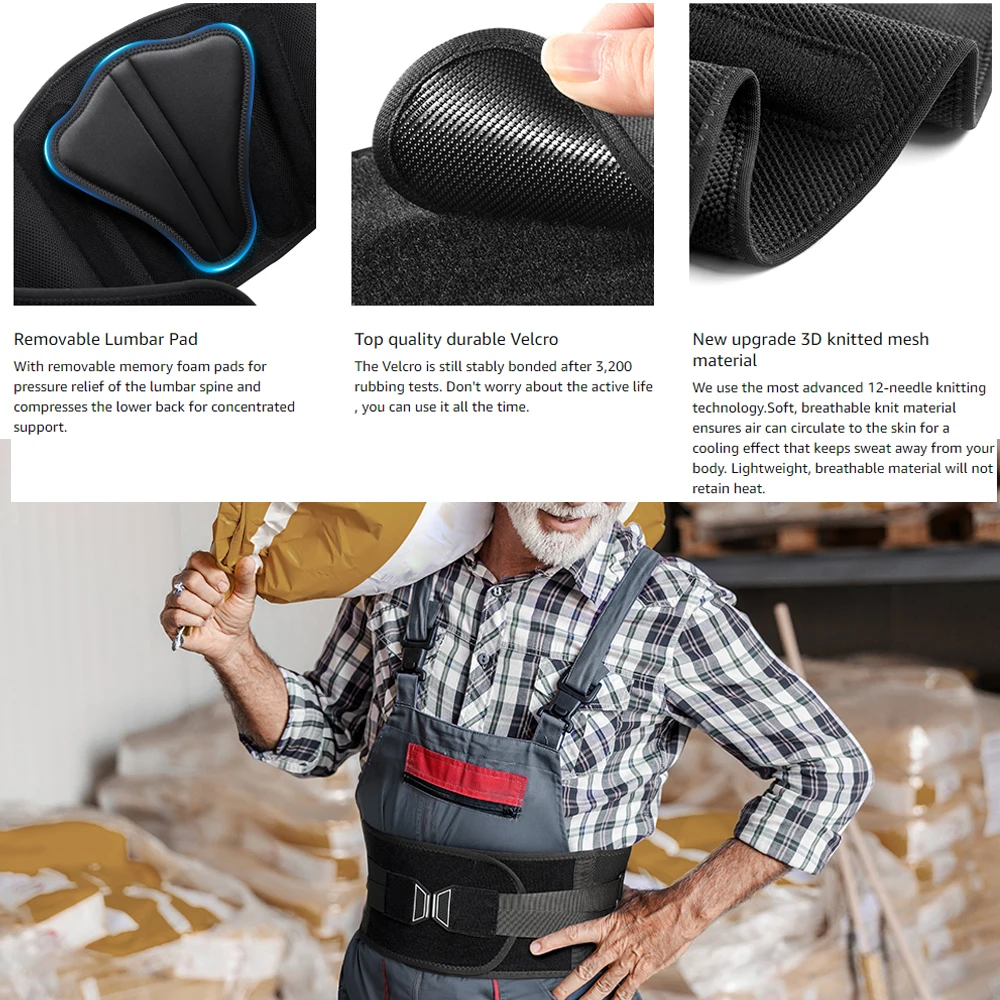 1 Stück Rückenstütze zur Linderung von Schmerzen im unteren Rücken mit Riemenscheibensystem, Lendenwirbelstützgürtel für Männer und Frauen mit Lendenpolster, ergonomisches Design – Detail 4