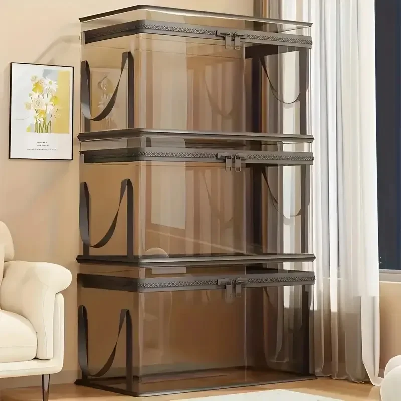 Große, transparente Aufbewahrungsboxen mit Klappdeckel – Schwarze Rahmen-Schrank-Organisations- und Aufbewahrungsboxen – Detail 7