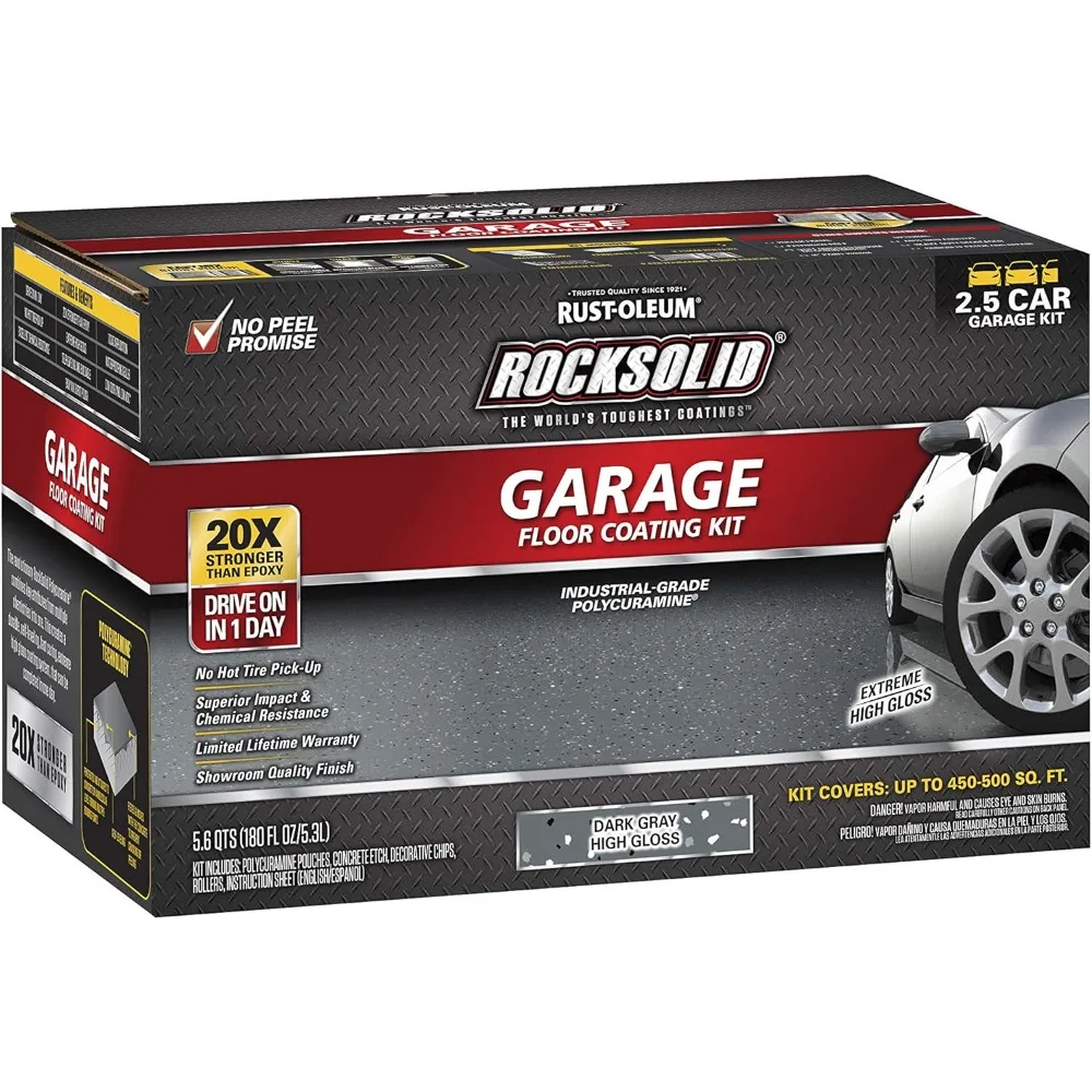 317284 RockSolid Polycuramine 2.5 Car Garage Floor Coating Kit, Dark Gray