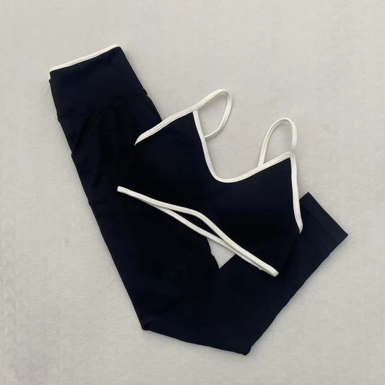 TEVEO New Contrast Color Sports Women's Suit Shockproof Bra Outdoor Fitness Wear Breathable Quick-drying Yoga Vest Pants Set