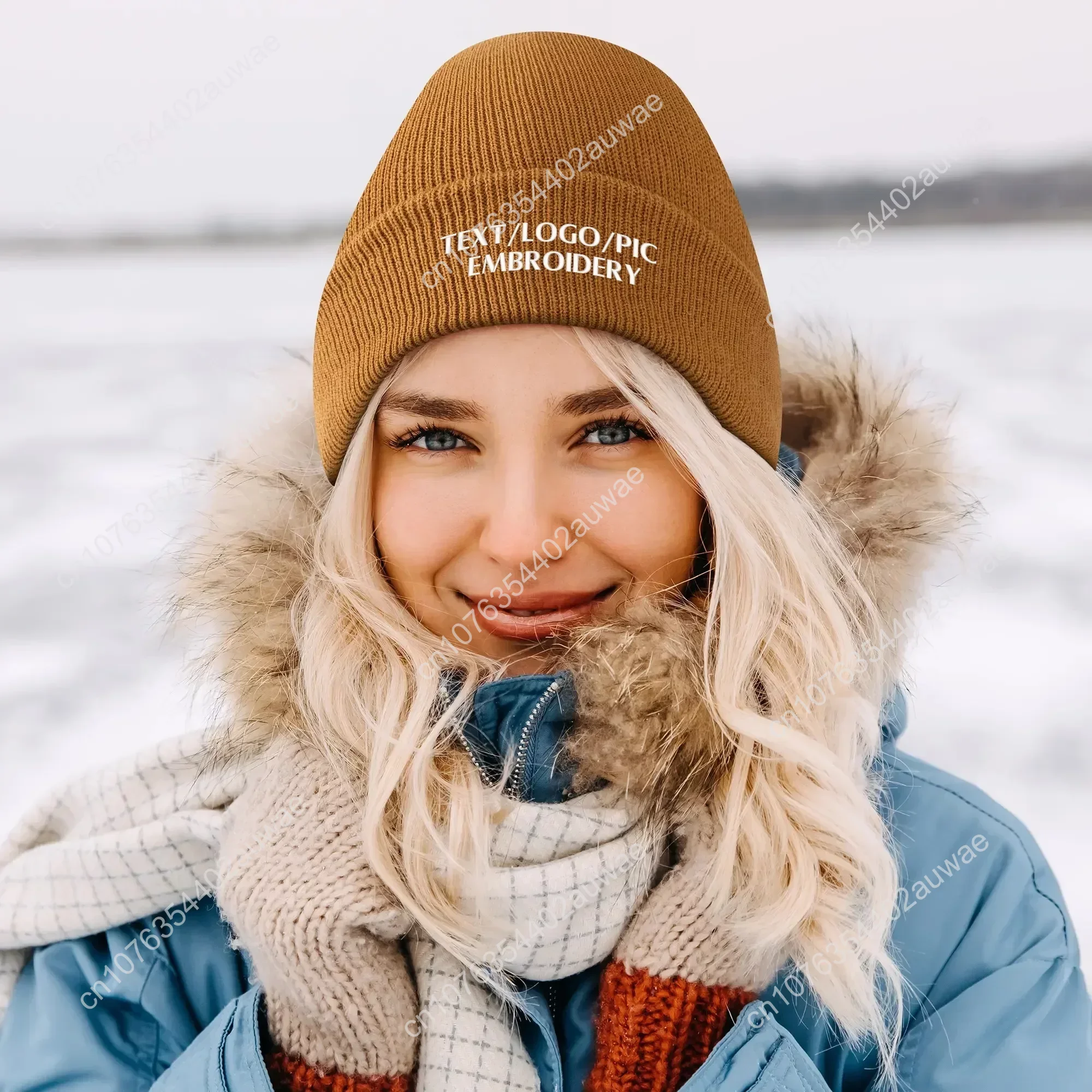 Komisi topi bordir pria wanita Hip Hop tetap hangat topi Beanie bordir kustom musim dingin rajutan tengkorak Pullover topi