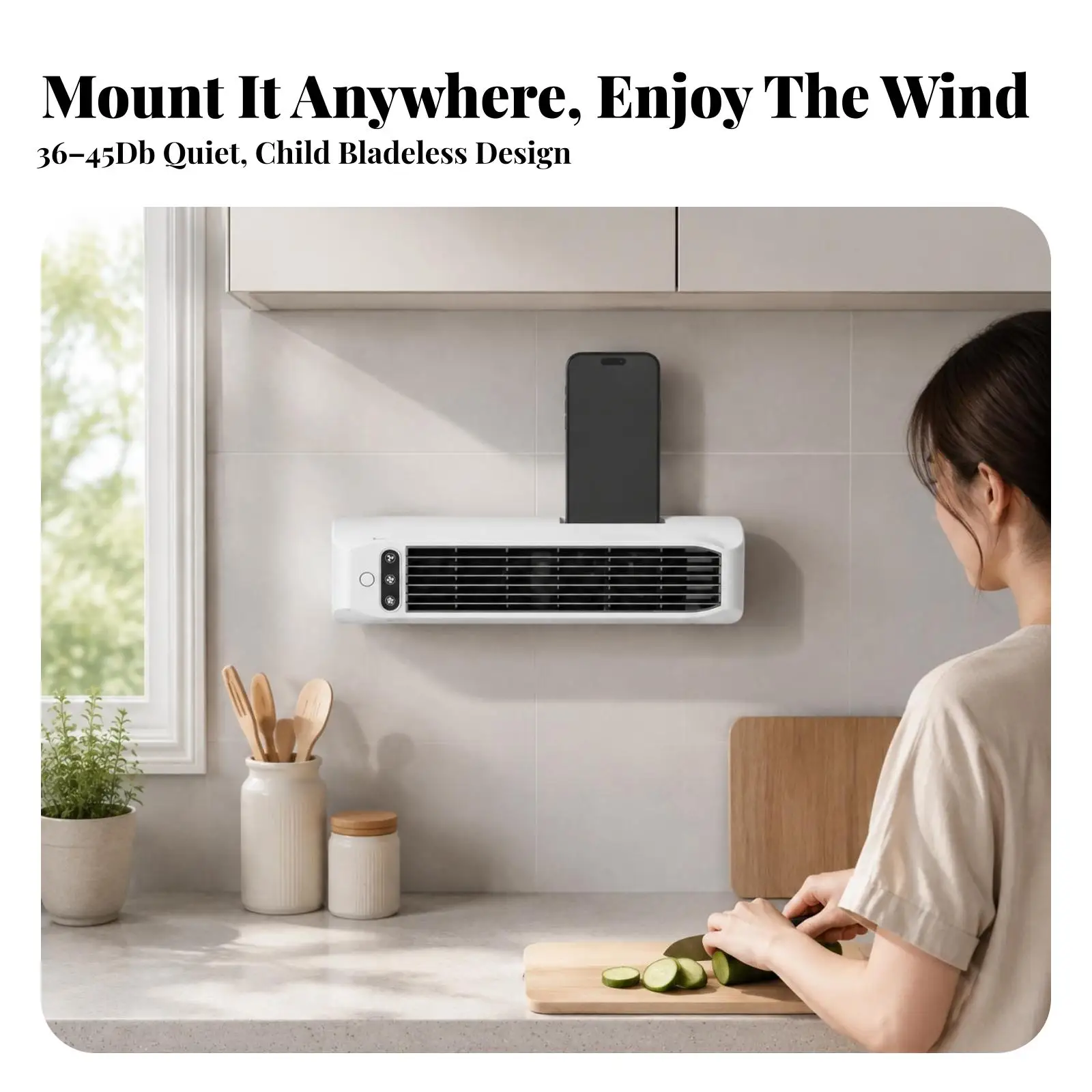 Rechargeable Wall Mounted Tower Fan Noiseless Bladeless Column Design Portable Cooling Fan for Study Room Small Spaces
