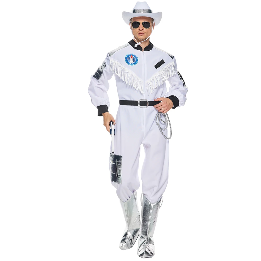 Eraspooky – robe fantaisie de carnaval pour hommes, Costume de Cowboy de l'espace, Style interstellaire, combinaison blanche avec chapeau, tenues de scène d'halloween