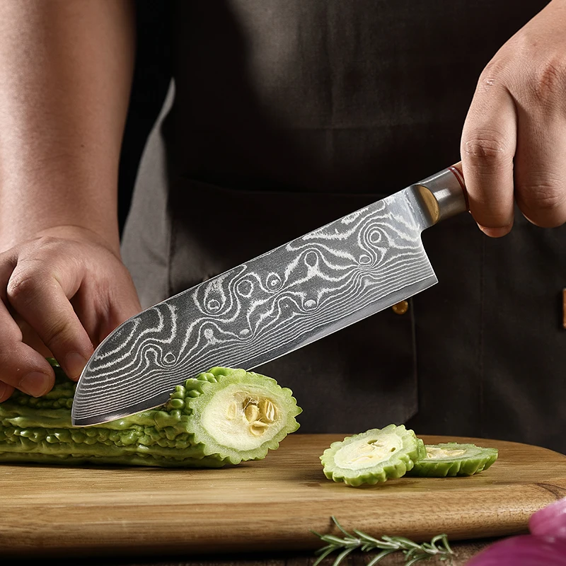 Imagem -02 - Pop-aço Damasco Santoku Chef Faca Sharp Sushi Slicing Faca de Cozinha Sharp Faca de Cozinha Vg10 67 Camada tj