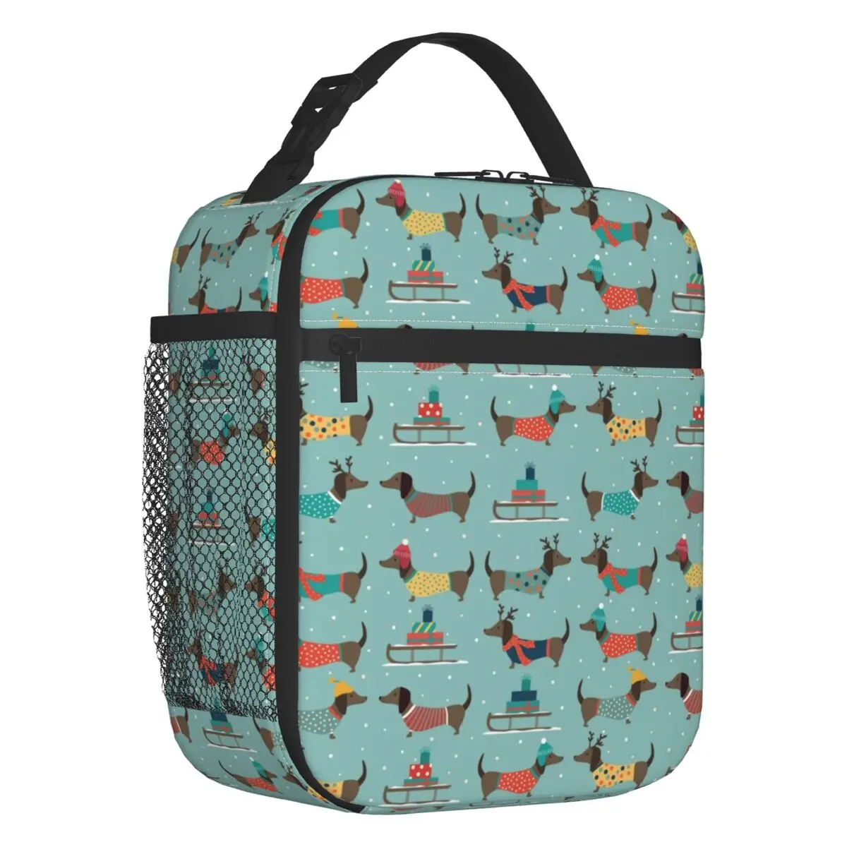 Custom Christmas Dachshund Dog Pattern Lunch Bag Men Women Cooler Warm Insulated Lunch Box for Adult Office