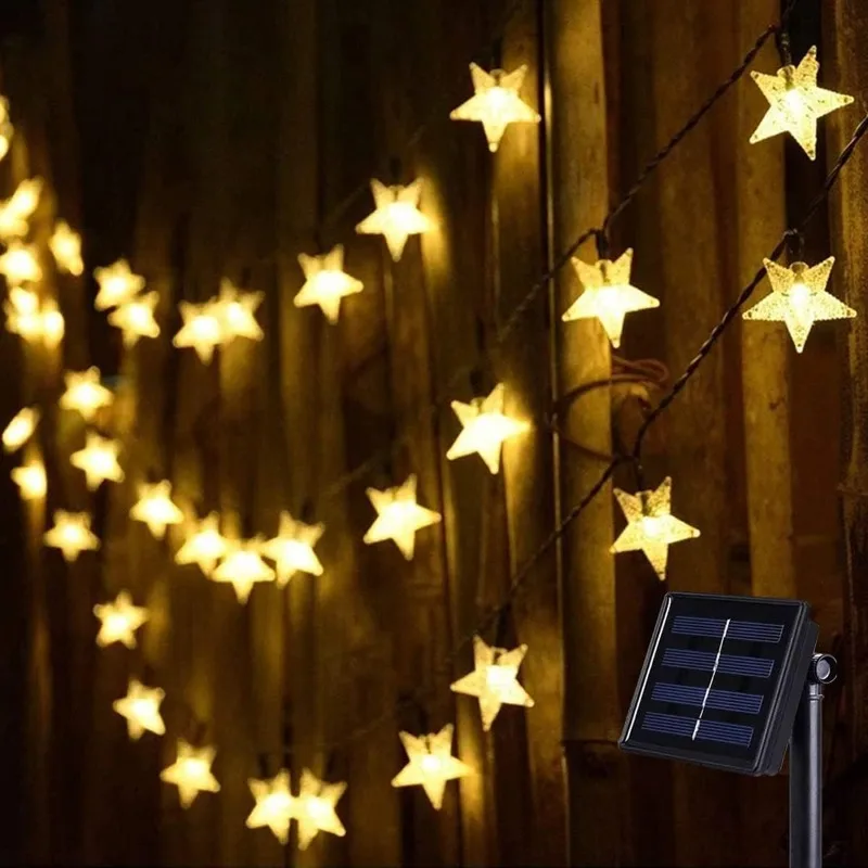 Outdoor Solar Star String Lights Weatherproof Solar Lights Solar Fairy Lights Star for Christmas Patio Garden Wedding Decoration