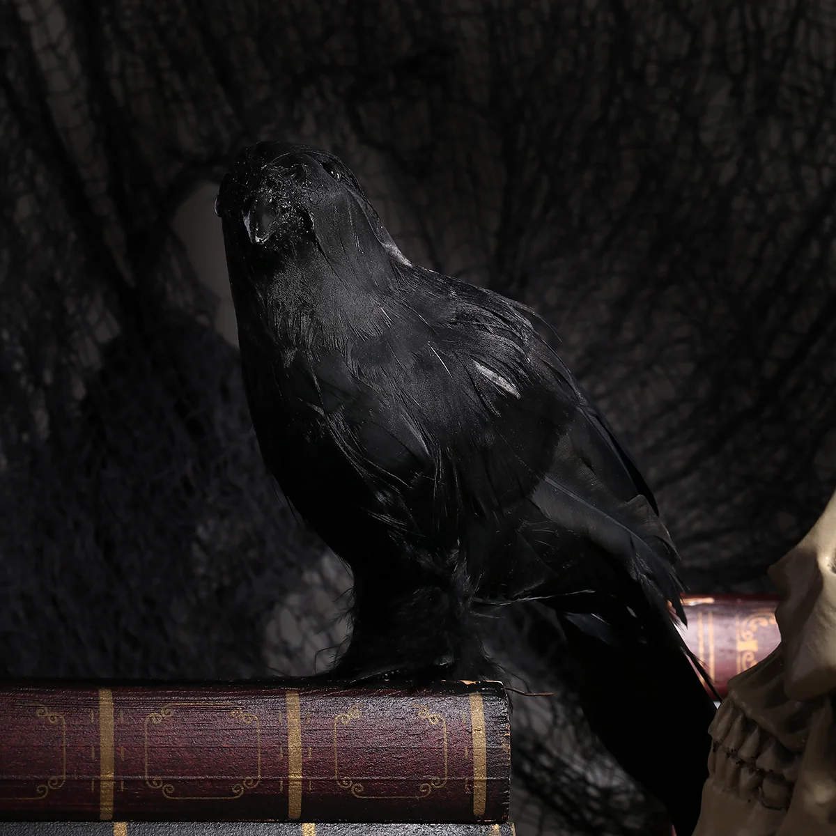 OULII Artificial Crow Prop Decor For Halloween Display Crow Prop Bird Prop Artificial Bird