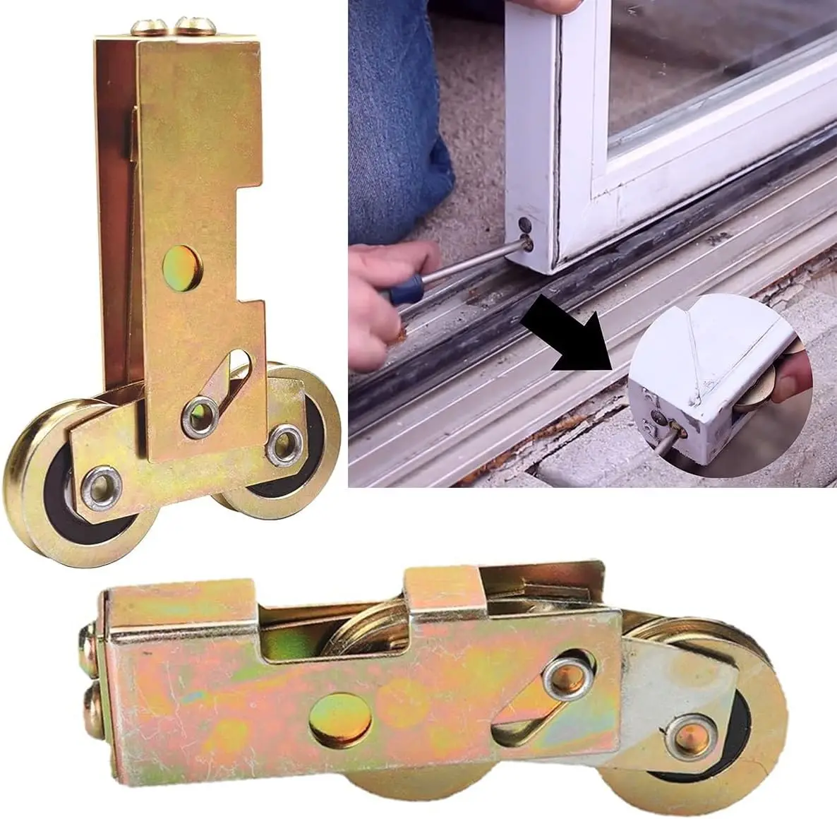 2 uds puerta corredera de Patio conjunto de rodillo tándem de 1-1/4 pulgadas reemplazo de rueda de puerta corredera ajustable para puerta corredera de vidrio Scre