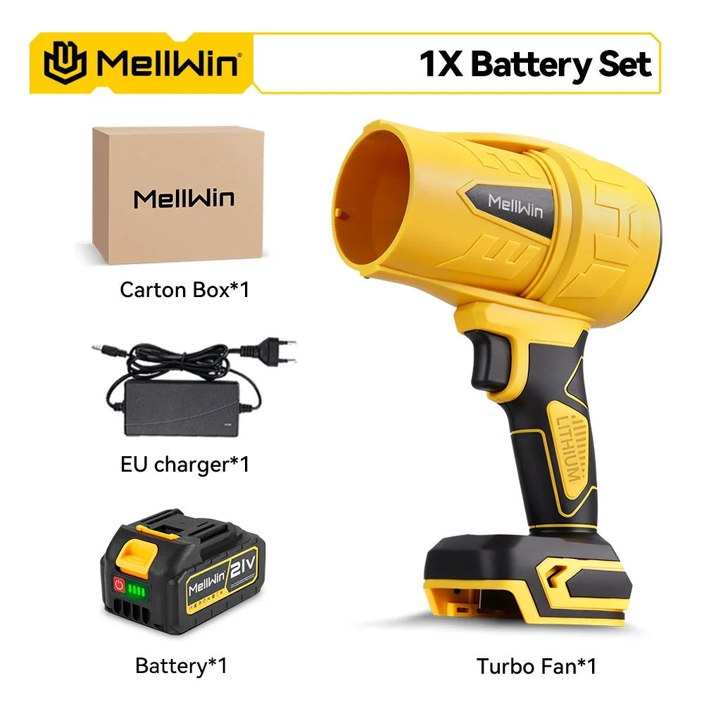 MELLWIN 350 M/S Borstelloze Elektrische Turbo Fan Blower Jet Fan Gewelddadige Draadloze Elektrische Bladblazer voor Makita 18V Batterij Pin