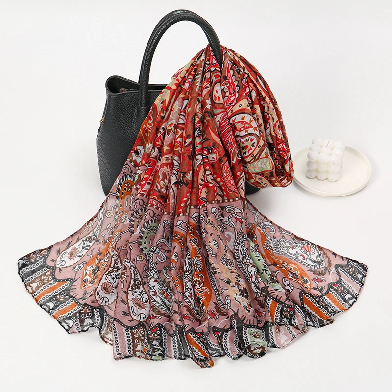 

Classique Ete Plage Imprime Foulards En Soie Femme Chale Femmes Foulard Couvertures Wrap Bandanna Silencieux En Mousseline