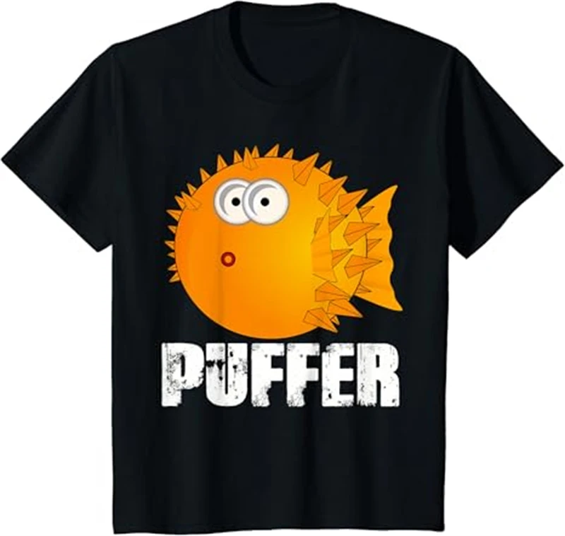 Summer New Men's T-Shirt Clothing Puffer Fish 3D Digital Printed T-Shirt For Men Short Sleeve Tee Kids Men Clothing Black Tops