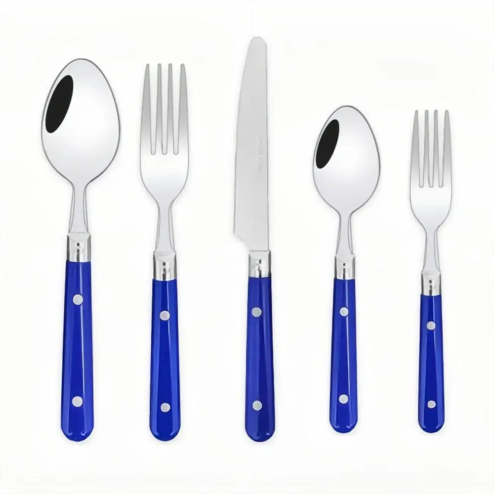 20-Piece Set-304 Thickened Stainless Steel Silverware Cutlery Set Steak  And Fork Spoon Dessert Tea Spoon Fruit Fork (Blue)