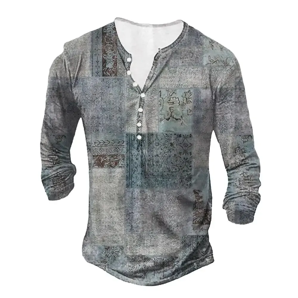

Men's Retro Summer Shirt, Casual Long-sleeved T-shirt, V-neck Button-down, Men's Oversized Strapless T-shirt, Checkered Top