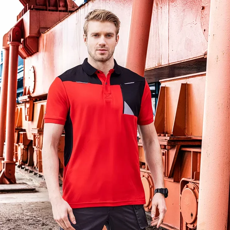 

Work Polo Shirts Men with Reflective Stripe Summer Clothes Breathable Quick-dry Construction Workwear