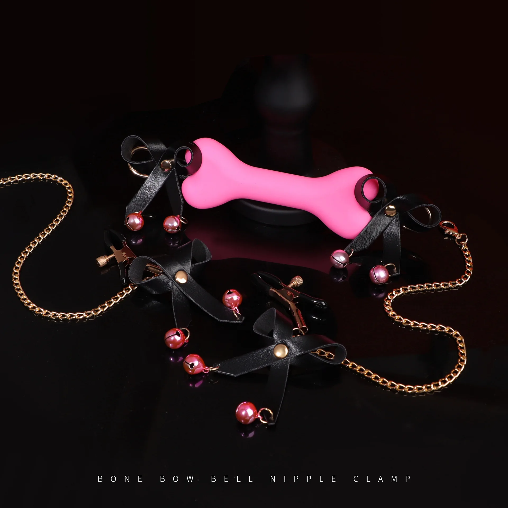 Female Nipple Clamp Mouth Ball Gag Sex Toy Set With Ring Bell Bone Shape Silicone Mouth Gag Bra Stimulate Clip Bowknot Sex Toys view 6