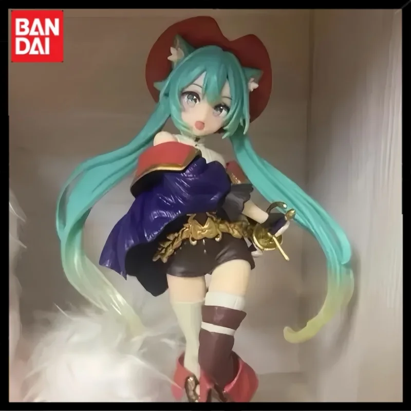 20cm Bandai Hatsune Miku Wonderland Puss In Boots Role Model Cartoon Toy Desktop Car Ornaments Decoration Christmas Present