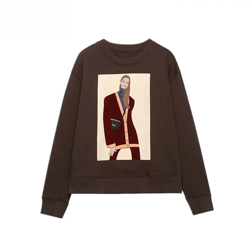 Moda menina imprão mole solto ajuste manga longa em torno do pescoço estilo de deslocamento inverno nova chegada roupas...