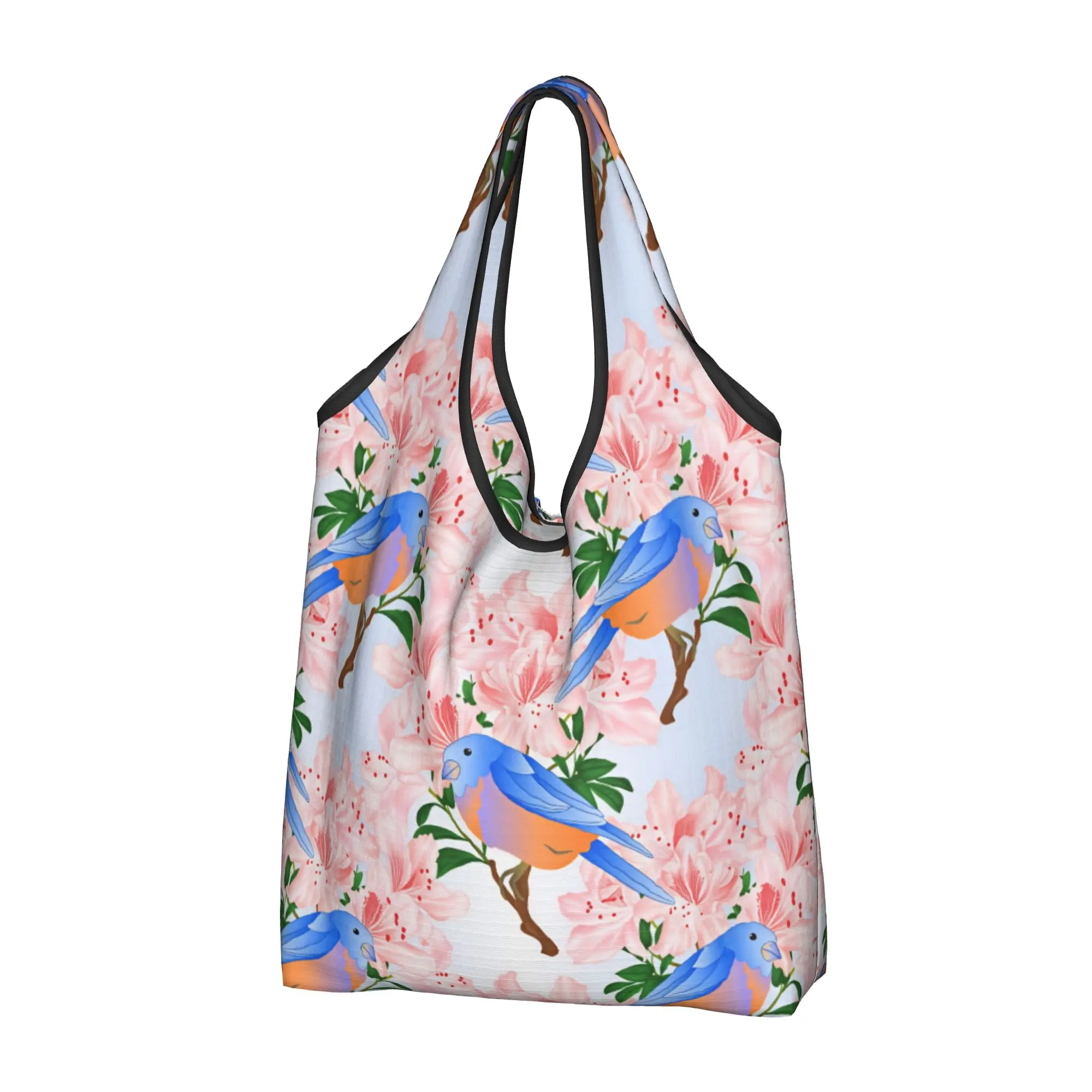 Reusable Luxury Watercolor Birds And Plant Flowers Shopping Bag Women Tote Bag Portable  Grocery Shopper Bags