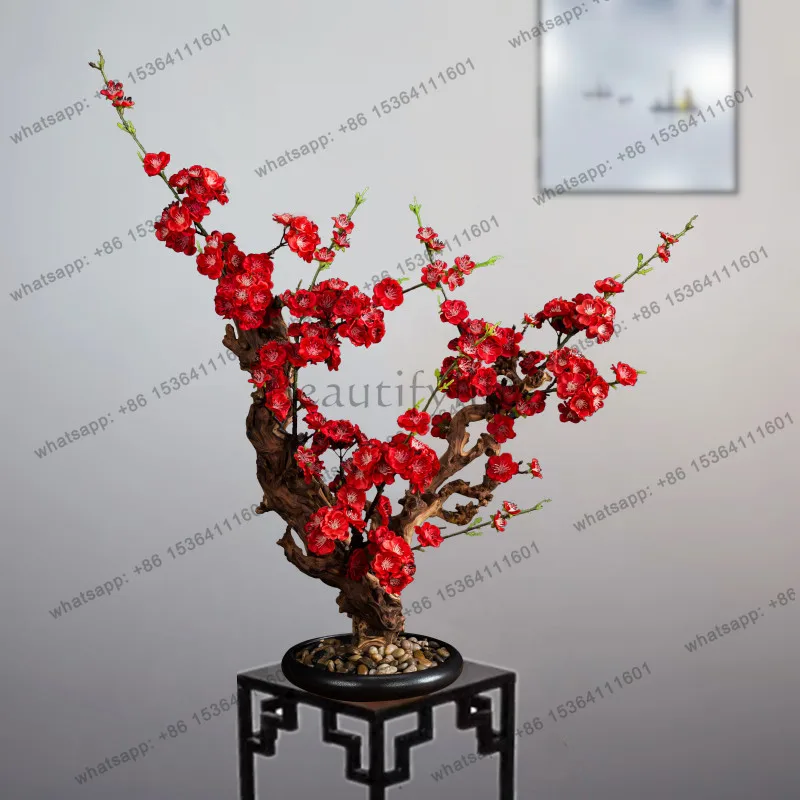 Best Sellers New Chinese-style Simulation Red Plum Living Room Bonsai Home Entrance Decoration Ornament