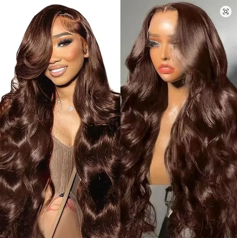 

Transparent16-30Inch Chocolate Brown Colored Hd Lace Front Human Hair Wig For Women Body Wave 13X6 Brown Lace Frontal Wigs Human