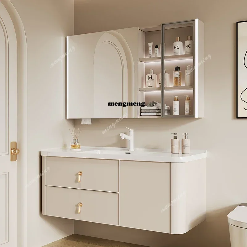 Mueble De baño De cerámica De estilo crema nórdico, Combo De diseño moderno y Simple, espejo De baño, tocador, Muebles para el hogar