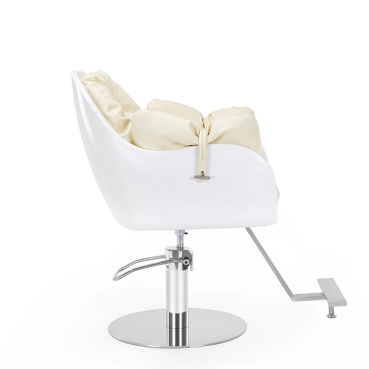 Cream Style Salon Barber Chair, White Shell with Beige Soft Cushion, Hydraulic Swivel Hair Styling Chair with Footrest for Beaut