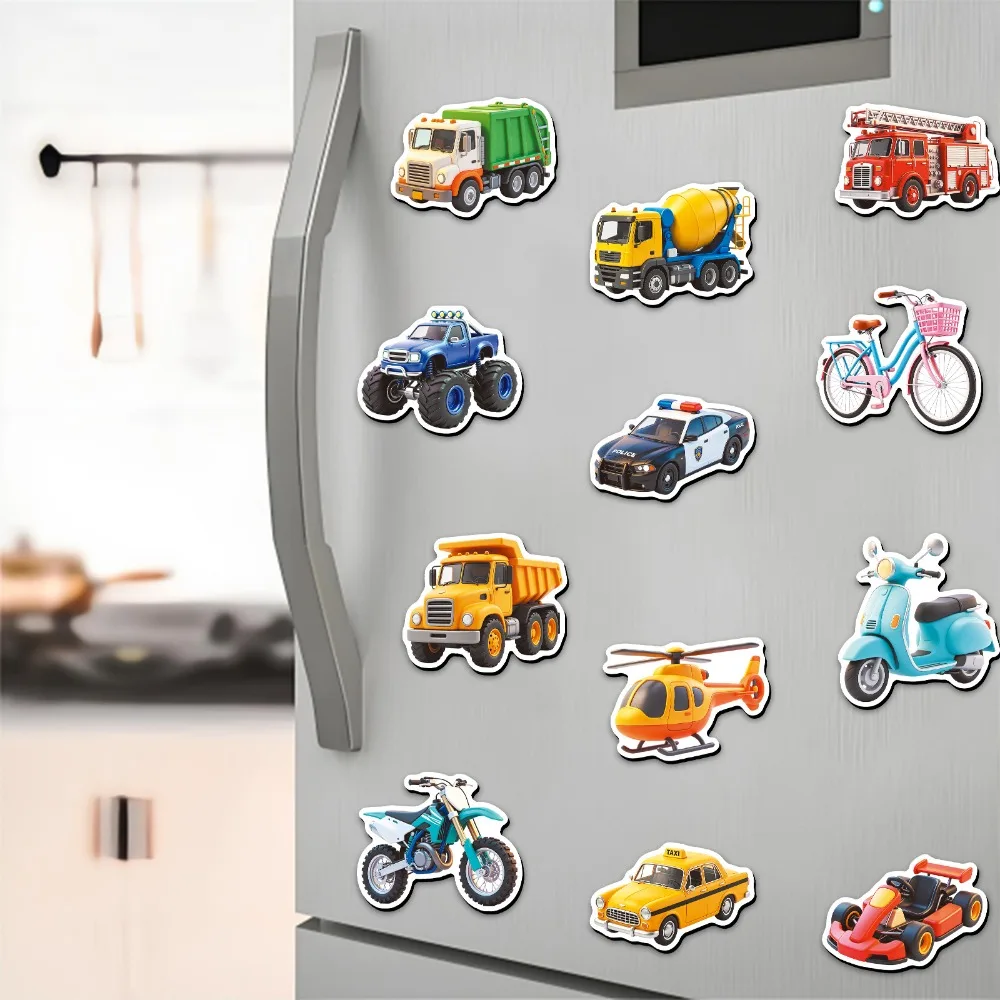 20PCS Cartoon Transport Vehicle Fridge Magnets Car Fire Truck Motorcycle Soft Magnetic Stickers Decals Kitchen Cabinet Decor