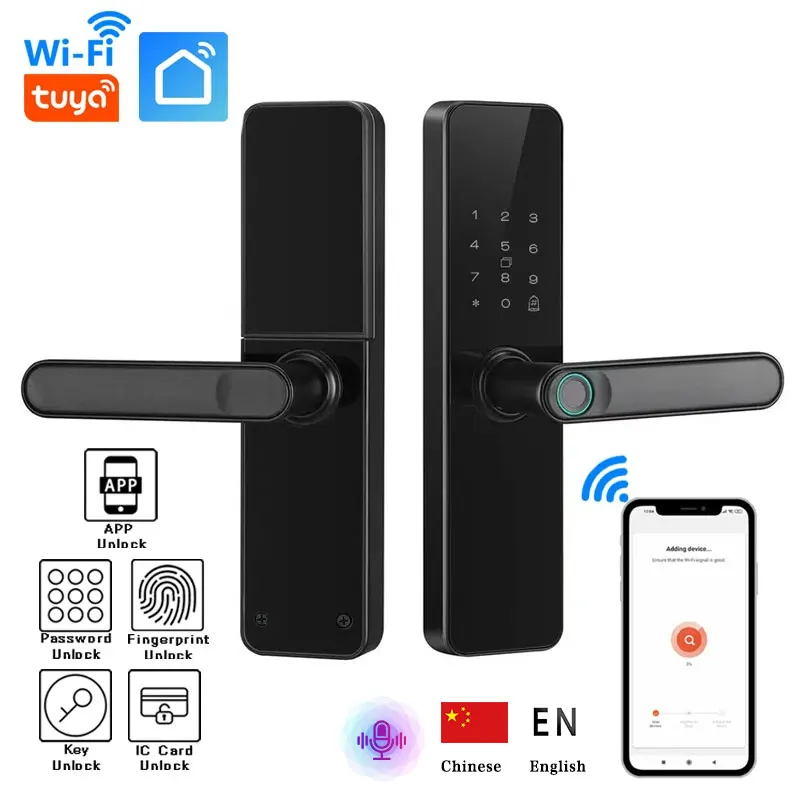 PHIPULO Smart Door Lock With WIFI Tuya APP Digital Electronic Lock Smart Home Wooden Door Lock Biometric Fingerprin