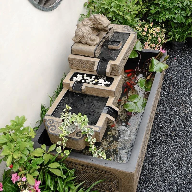 

Chinese-style courtyard outdoor running water ornament fish pond balcony garden layout landscaping home circulating