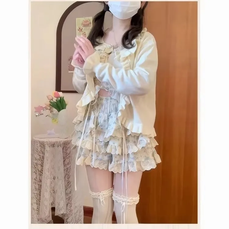 تنورة هاراجوكو الحلوة المطبوعة بالورود للنساء Y2k تنانير كعكة عالية الخصر مكشكشة صيفية جديدة تناسب الجميع بسيطة Faldas Mujer