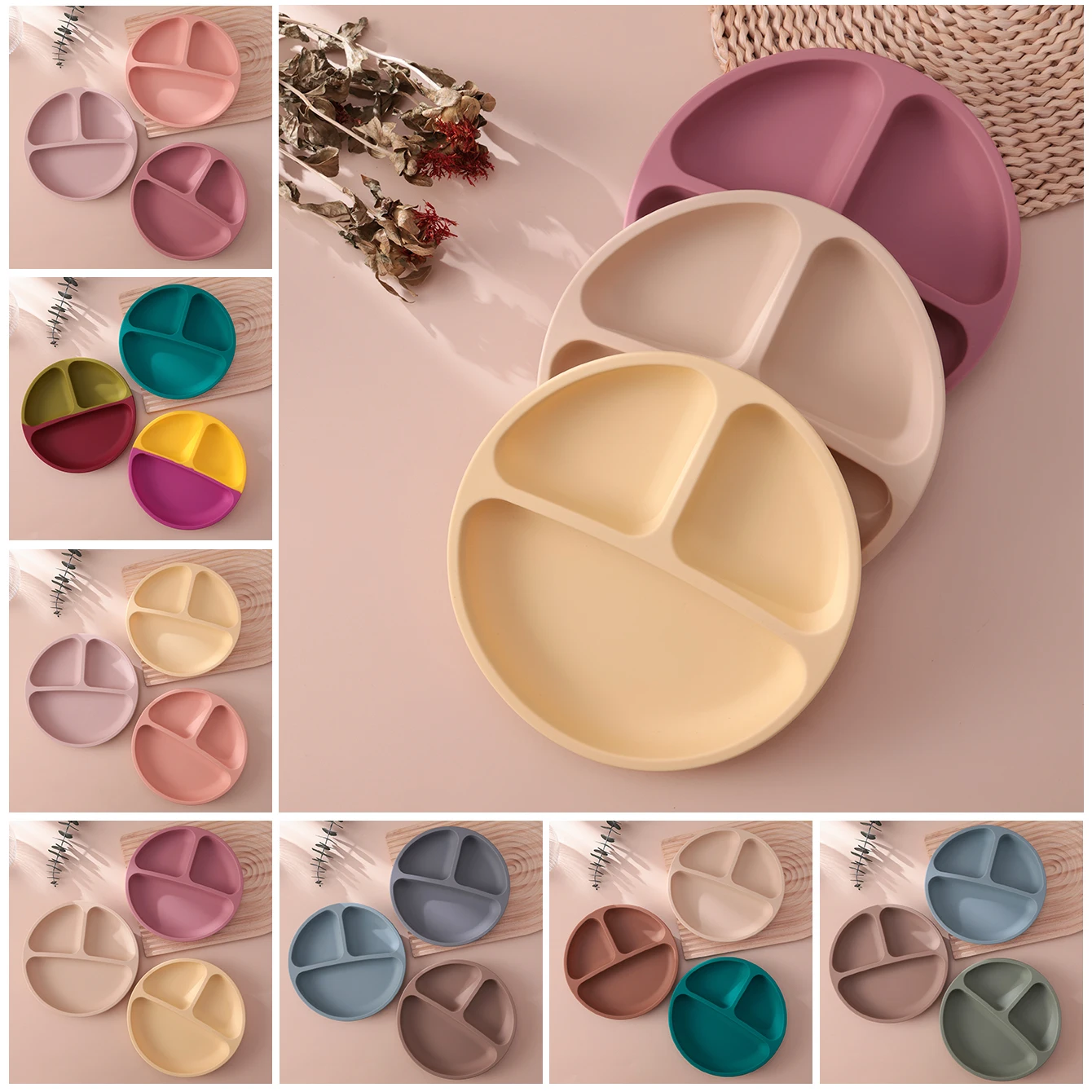 Color Kids 3PCS Silicone Baby Feeding Set With Suction Plate BPA Free Eco Friendly Training Tableware Toddler Weaning Utensils
