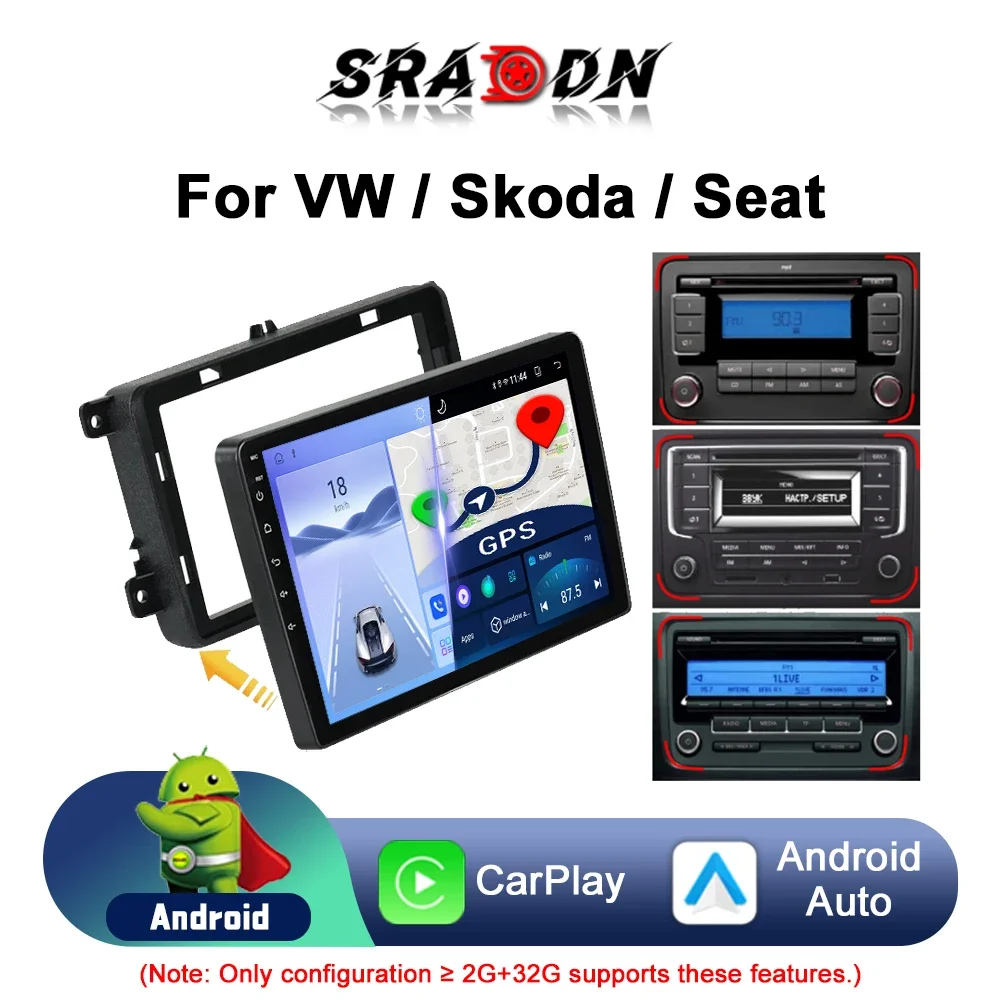 Para VW Tiguan Caddy Jetta Polo Passat Touran Seat Android Car Radio Multimedia Video Player Navegación GPS Carplay Pantalla táctil Auto Estéreo Sistema inteligente