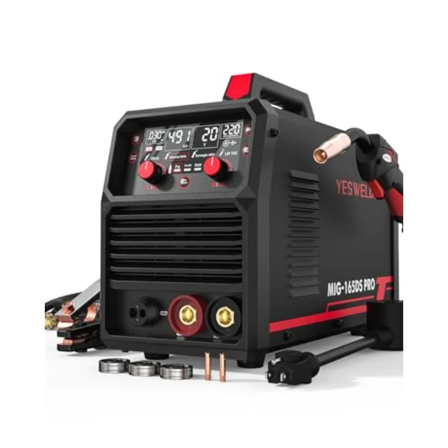 

Сварочный аппарат 165A MIG для сварки флюсовой проволокой/газовой сварки MIG/Lift TIG/дуговой сварки (Stick) 4-в-1, многофункциональный, с LED-дисплеем, Synergi