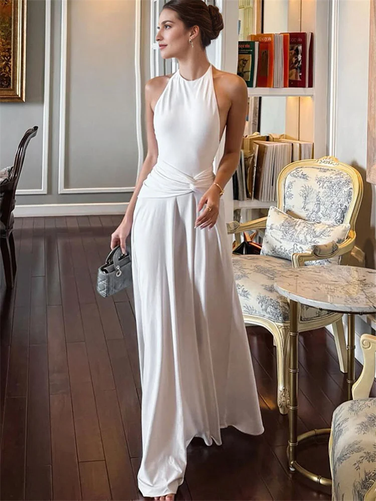 

Tossy White Backless Summer Long Dress Women's Pleated Lace-Up See-Through High Waist Tassel Bodycon Dress Female Maxi Dress New