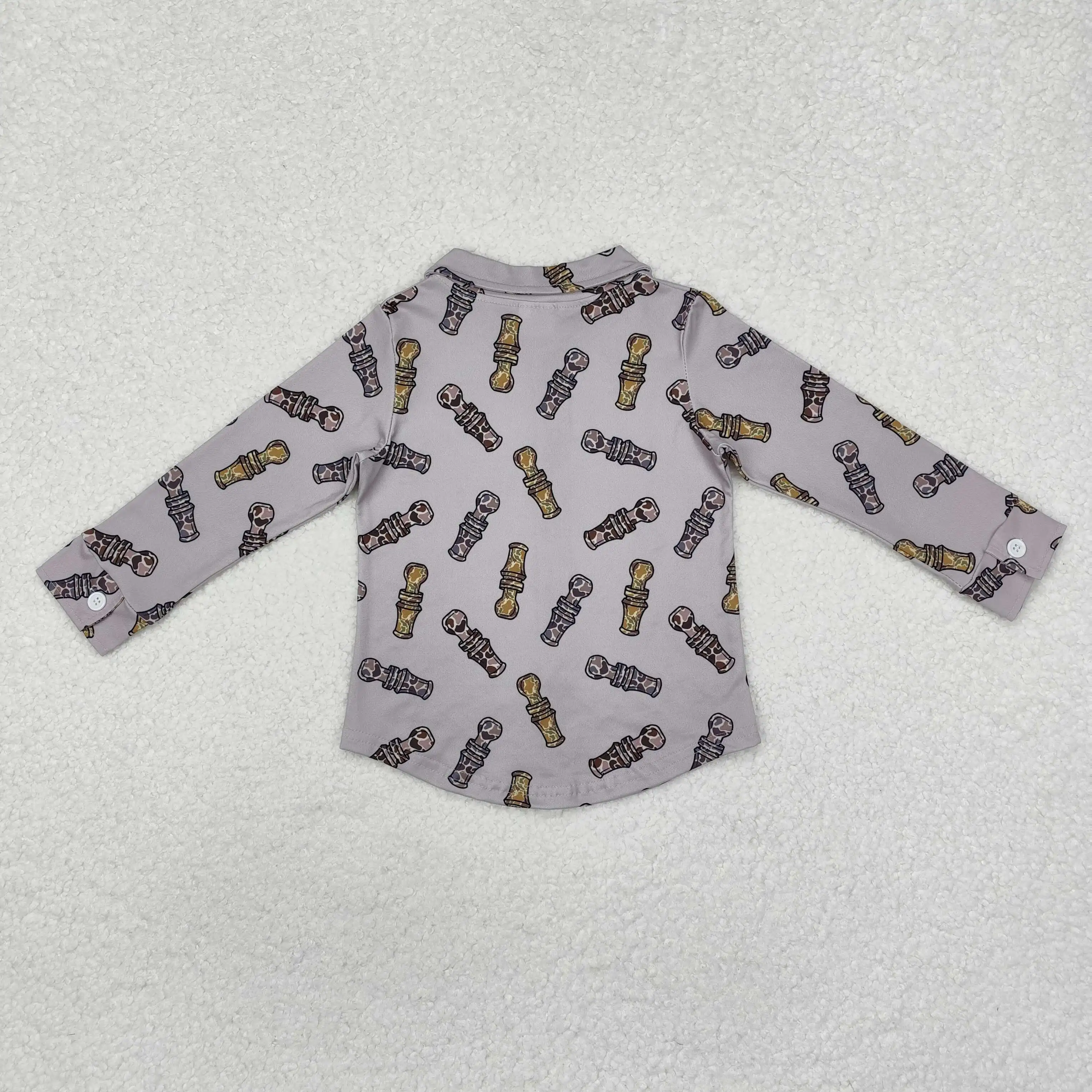 Wholesale Toddler Spring Fall One Piece Clothing Baby Boy Long Sleeves Grey Camo Buttons T-shirts Tee Children Kids Shirt